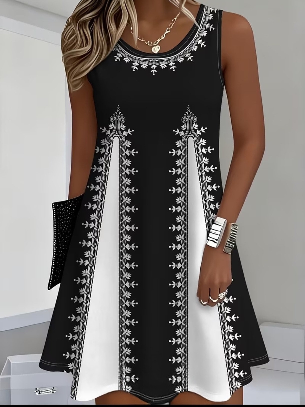 NEW Classic Black & White Sleeveless A-Line Dress SZ XL